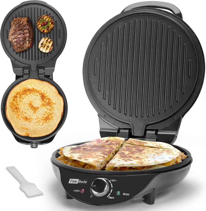 FineMade Electric Griddle Nonstick, Multi-Funtional Quesadilla Maker 10 Inch, Electric Grill Indoor, Pancake Griddle & Pan, Smokeless Indoor Grill, Non-stick Surface, Black - Image 1